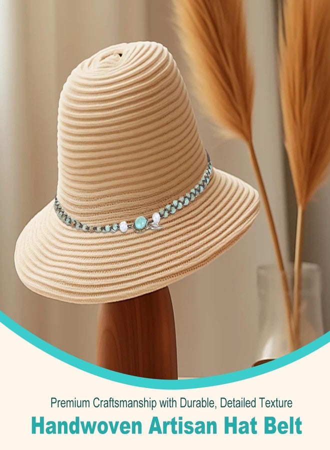 ZGGAZCA Hat Bands for Women Handmade Western Style Beaded Belt Accessories for Cowboy Hats Green Turquoise Decorations Hat Belt Jewelry for Cowgirl Hats Replaceable Men Hats Accessories - Image 3